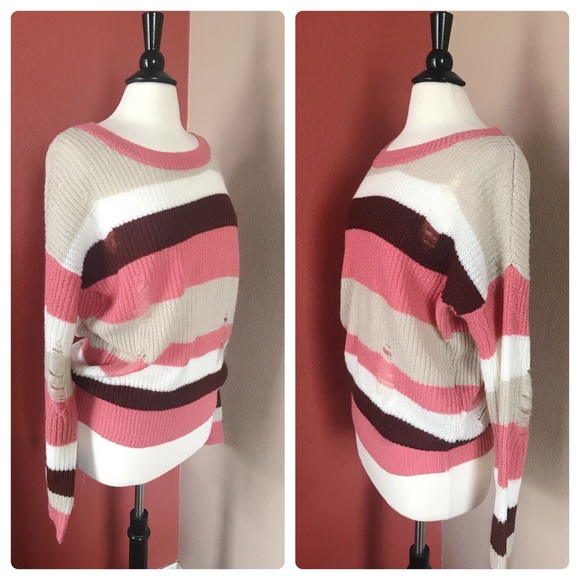 Zenana Outfitters Destroyed Striped Sweater - Picture 2 of 7
